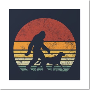 Bigfoot Walking Labrador Retriever Dog Vintage Retro Posters and Art